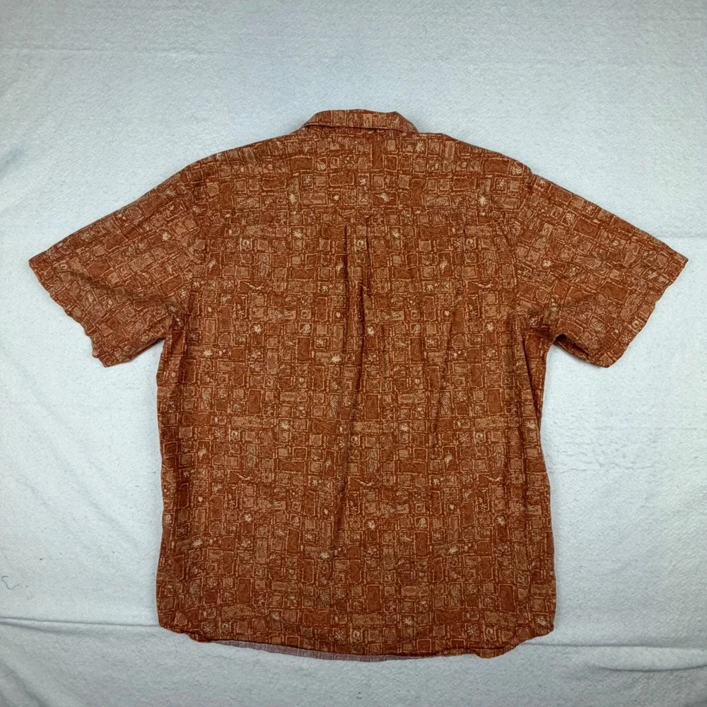 Columbia Mens AM7958 Short Sleeve Button Up Shirt Orange Block Print Large